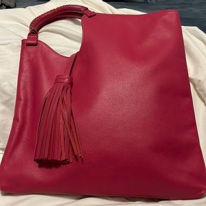 Beautiful hot pink leather tote bag